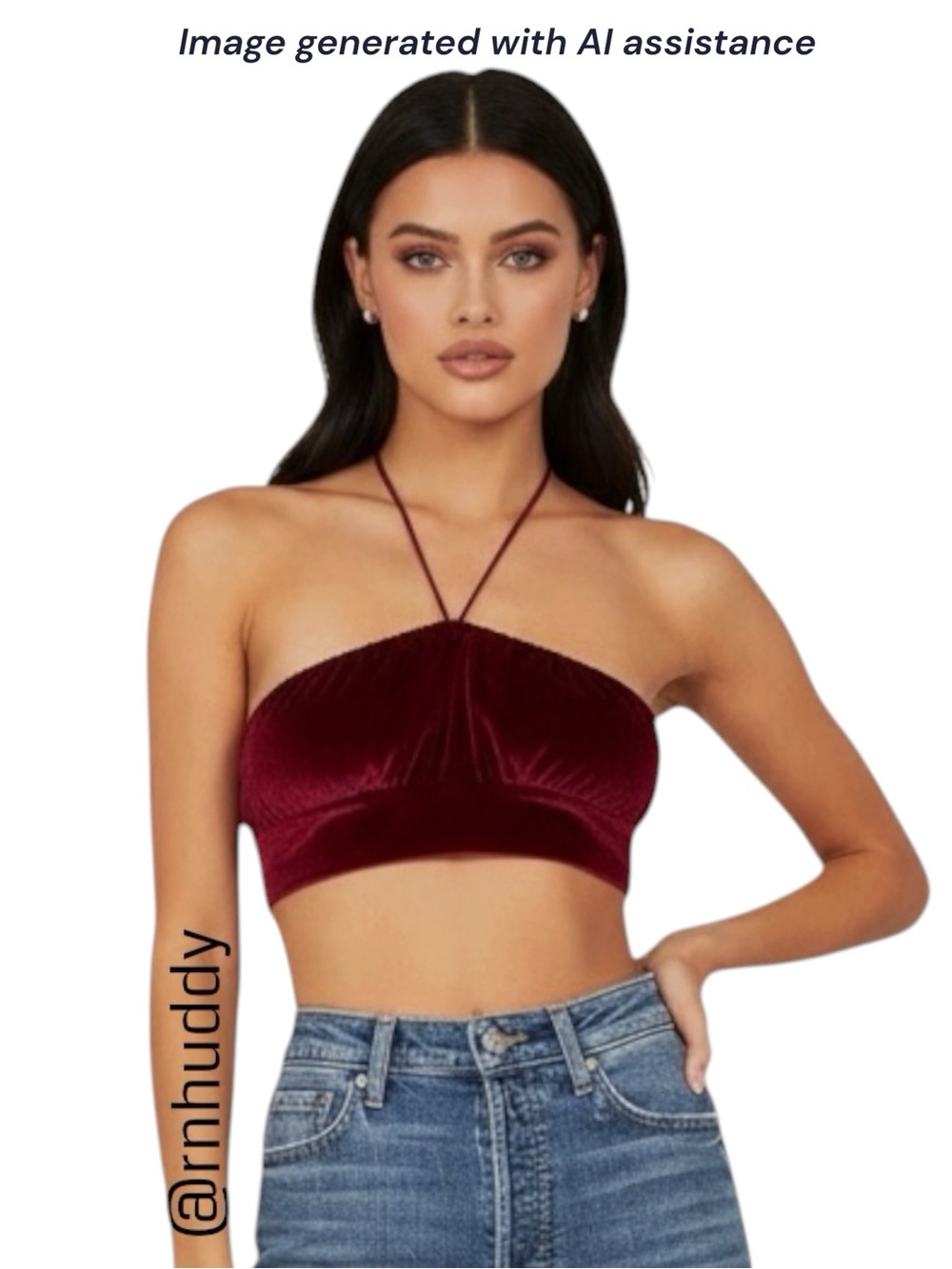 Lucy In The Sky M burgundy velvet cropped halter top